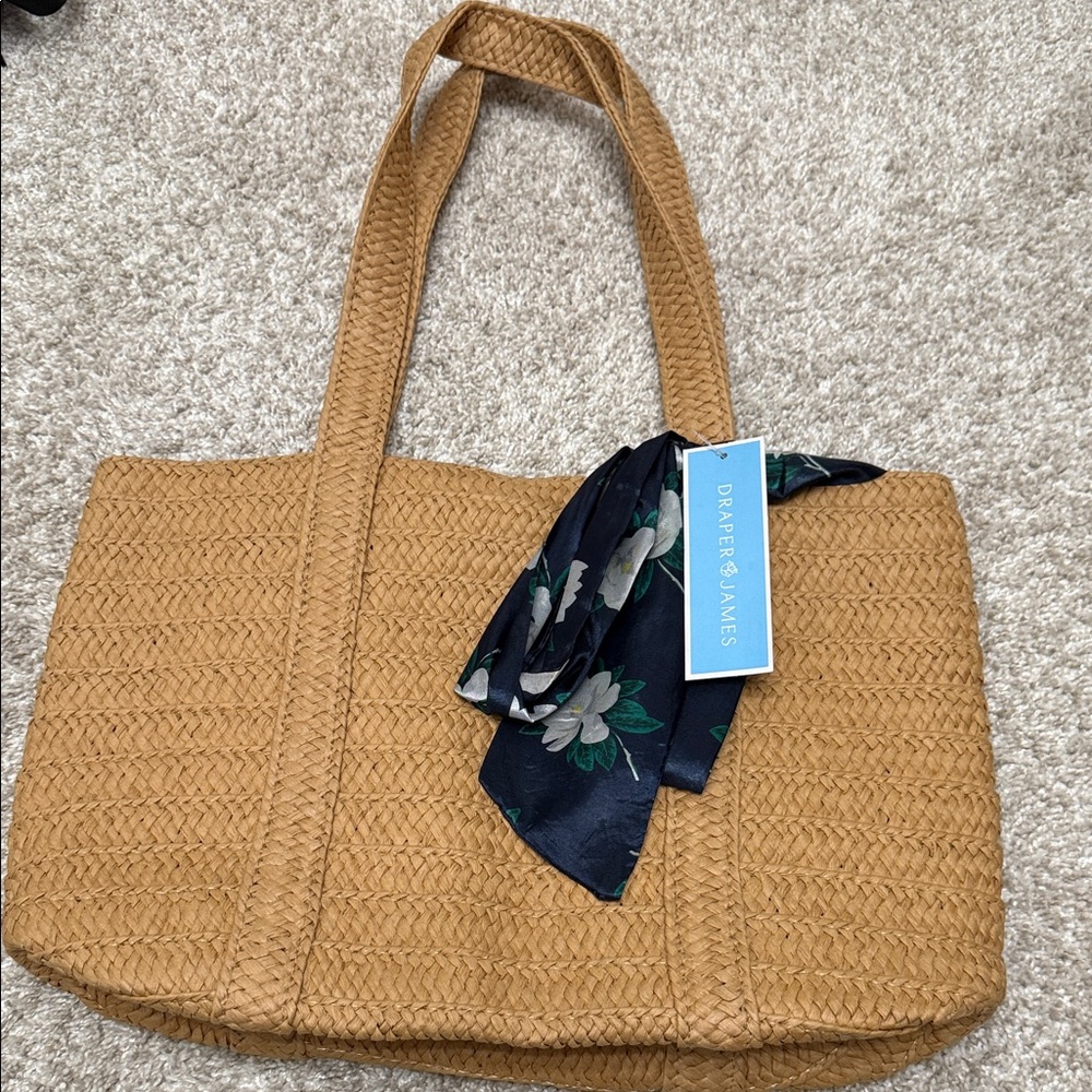 Draper James Camel Woven Tote with Floral Scarf